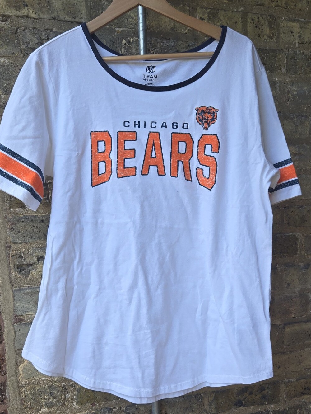 Chicago Bears NFL Team Apparel White Graphic Tee with Orange Accents